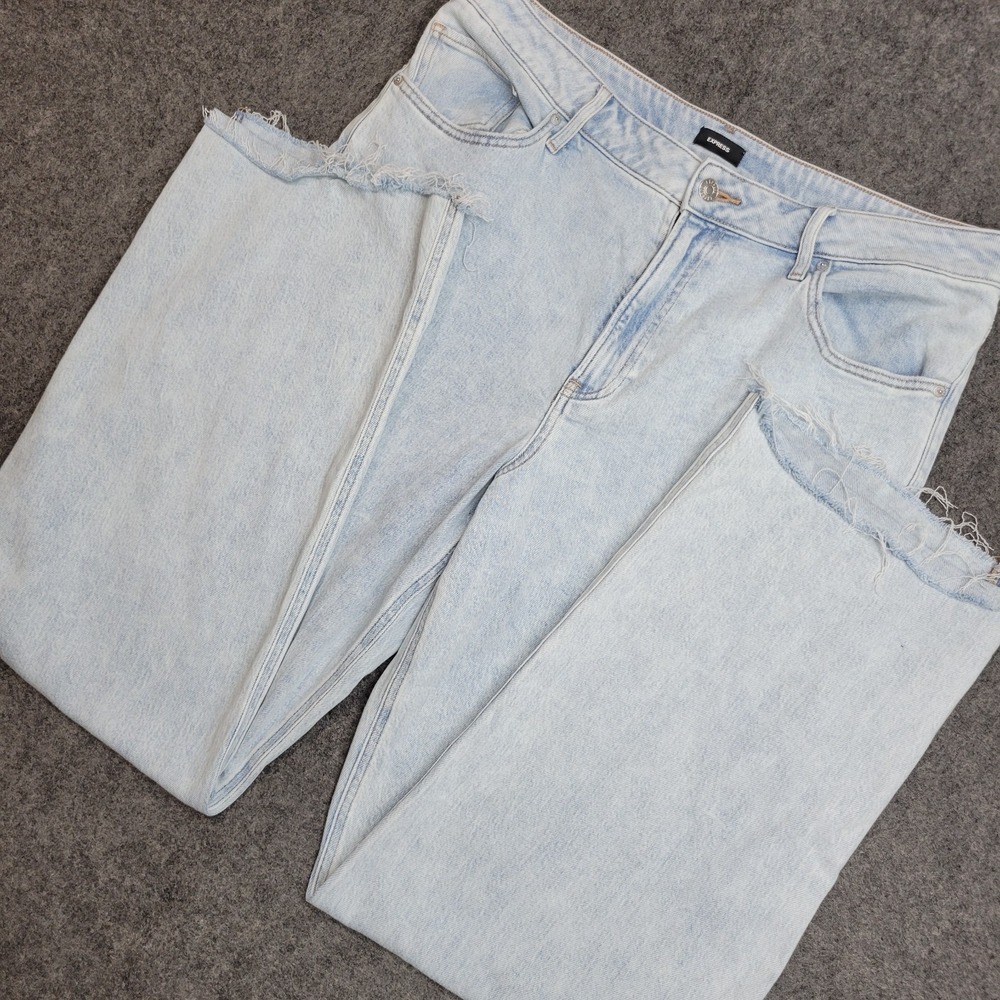 Express Jeans Womens 14R Blue Relaxed Straight High Rise Raw Hem Y2K Street Wear